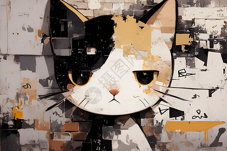 砖墙上悲伤的小猫背景图片
