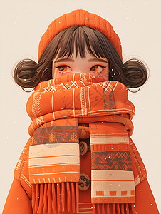 冬天保暖女子的围巾插画