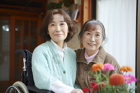 探访女子坐轮椅背景