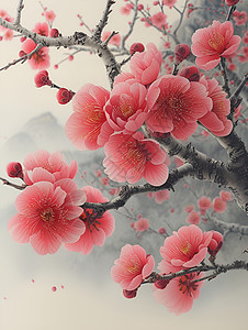 精细刺绣的梅花背景图片