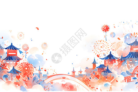 生之庆典繁星闪耀的春节之夜插画
