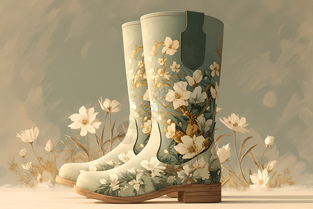 白色花朵点缀的靴子背景图片