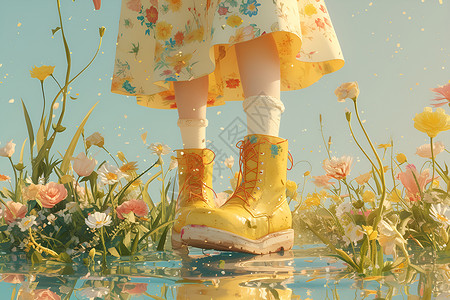 黄色鞋子黄色的靴子插画