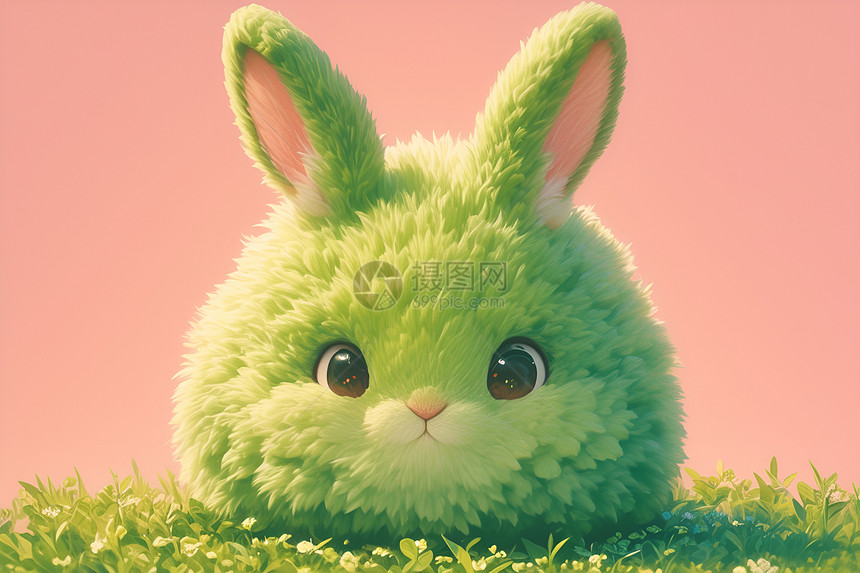 草地上的绿色兔子图片