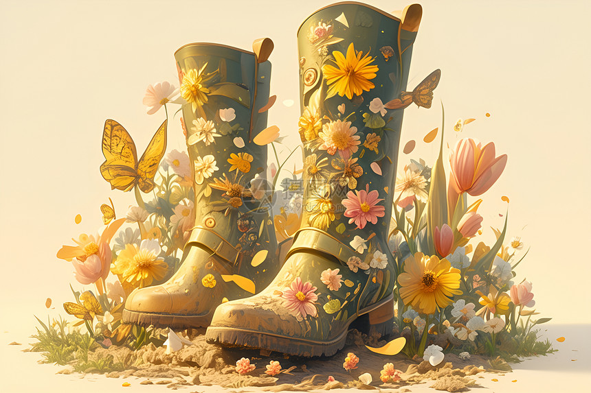 花朵装饰的靴子图片