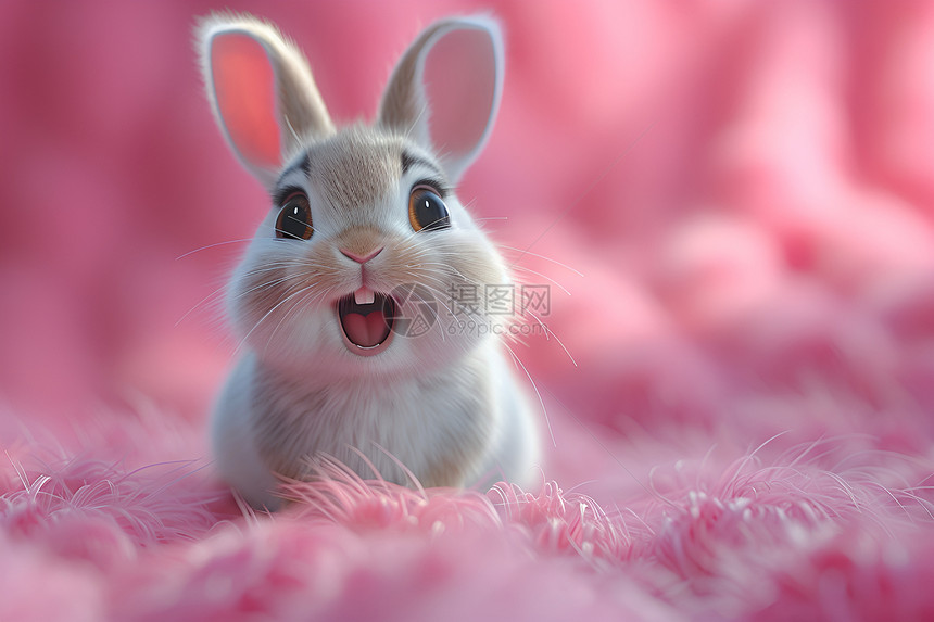 粉色背景上的兔子图片