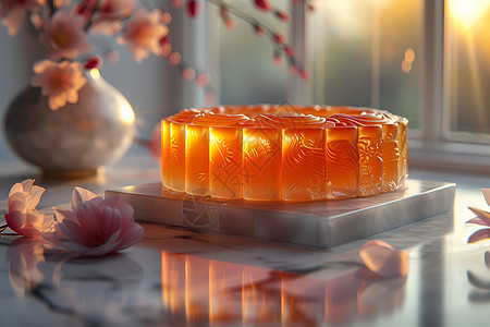 橘黄色的冰皮月饼背景图片