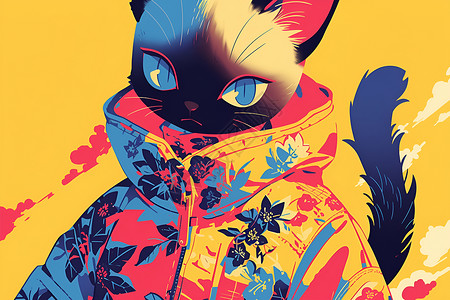 涂鸦的色彩猫咪背景图片