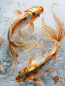 水珠设计素材水中舞动的金鲤插画