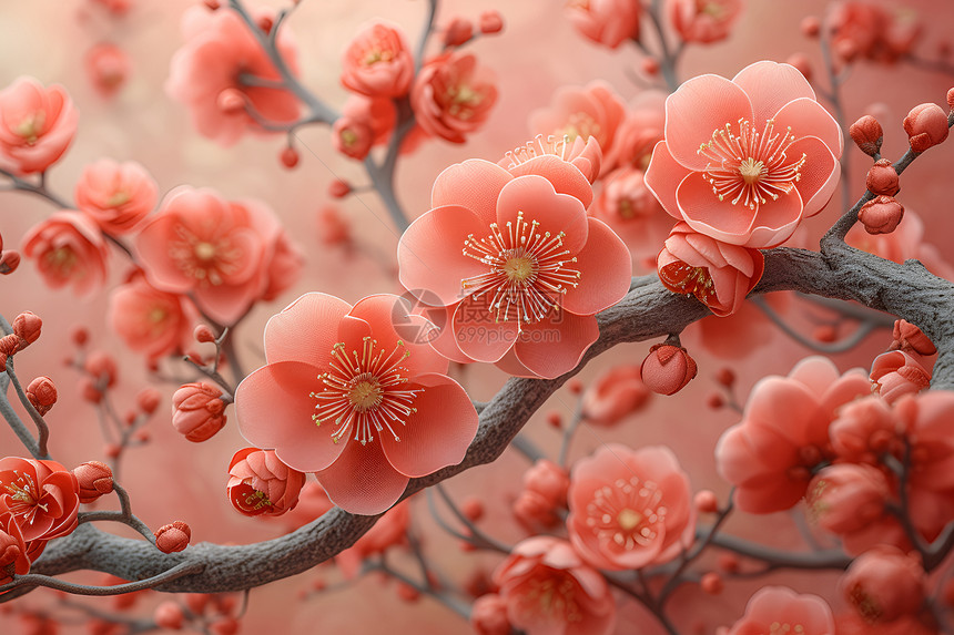 盛放在树枝上的梅花图片
