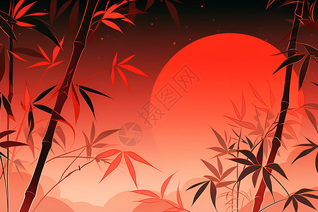 红色景色迷人的红色竹林插画