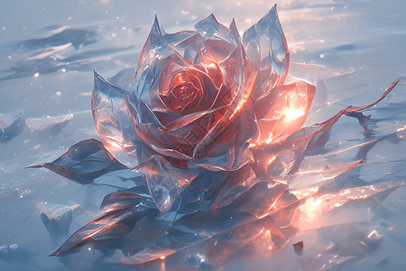 红玫瑰手捧花冰雪点燃的冰玫瑰插画