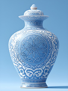 制瓷泰国风格瓷花瓶插画