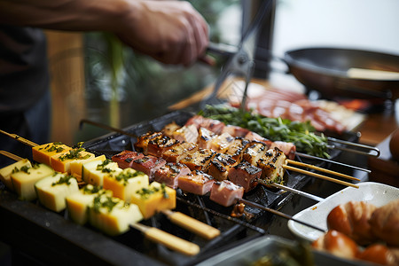 烧烤BBQ美味的烤串背景