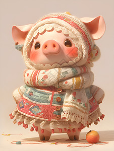 V领针织毛衣粉嫩的小猪插画