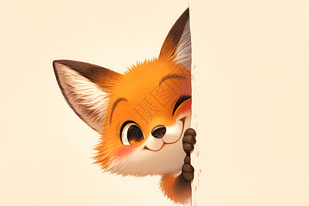 墙角跳出可爱的狐狸背景图片