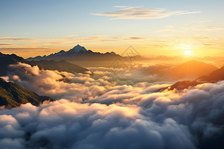 日出天空日出云海山脉背景