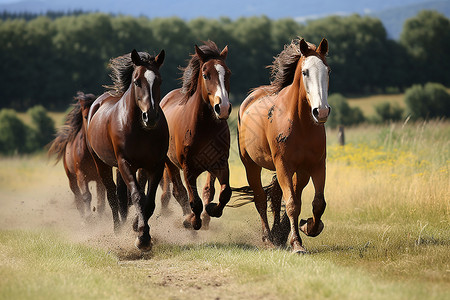 自由的动物自由奔跑的野马背景