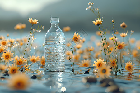 水瓶旁的美丽小花朵背景图片