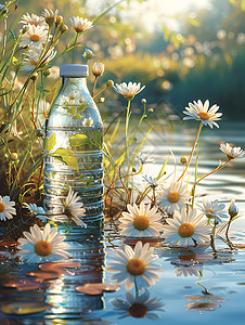 小雏菊和水瓶背景图片