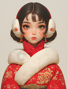 亚洲女士身着厚重的红色服装背景图片