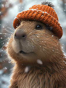 戴帽的海狸俄勒冈州海狸高清图片