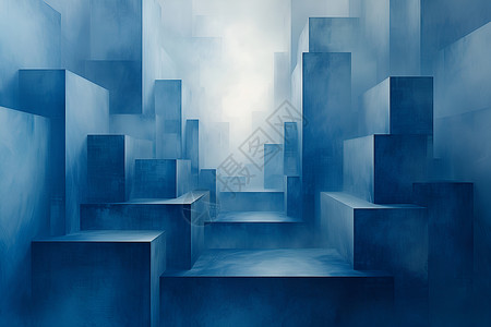 彩色彩带缤纷形状蓝色几何抽象空间插画