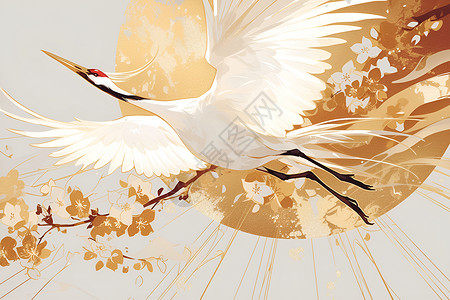 一只白色的红冠鹤背景图片