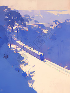 雪地列车行驶的火车插画插画