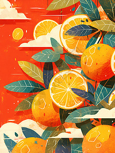 绘画的橘子插画背景图片