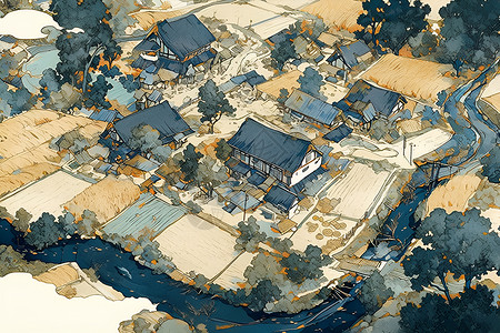 茅草屋农村的建筑房屋插画