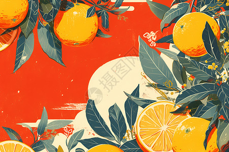 枝干树叶上的橙子背景图片