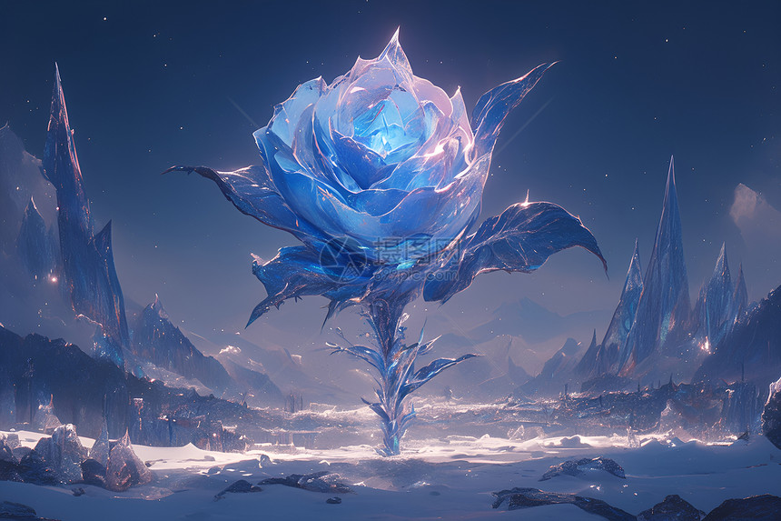 冰雪中的蓝色玫瑰图片