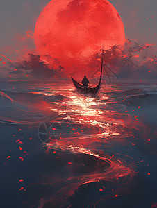 滑行夕阳时海面上的船只插画