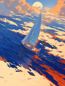 行驶的船只海洋上的帆船插画