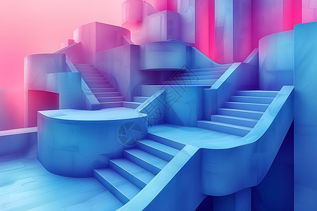 粉蓝色螺旋阶梯高清图片