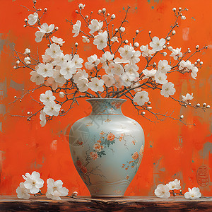 白梅花瓶花朵白梅花图片素材