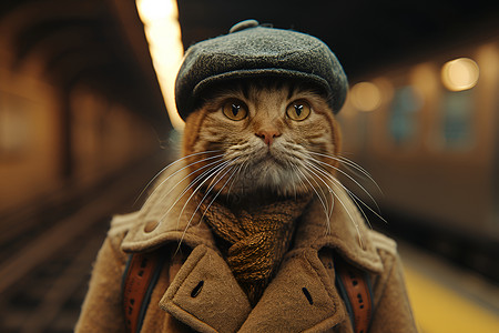 戴帽子的时尚猫咪背景图片