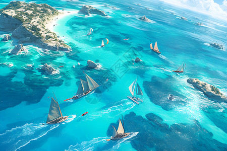 南海海域海域上的帆船插画