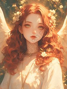 头上戴花的天使背景图片