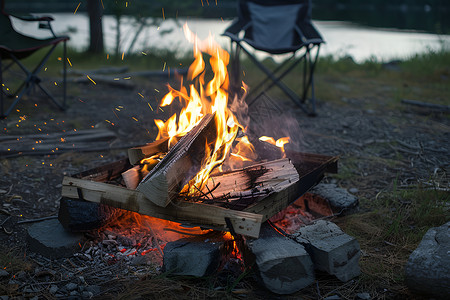 湖畔营火背景