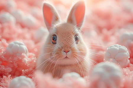 棉花里的小兔子背景图片