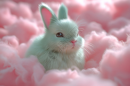 糖棉花的绿兔子高清图片