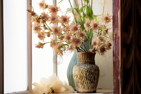 窗台上的花瓶背景图片