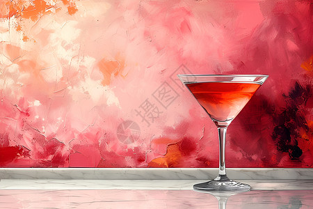 饮品酒水粉色墙壁前的鸡尾酒插画