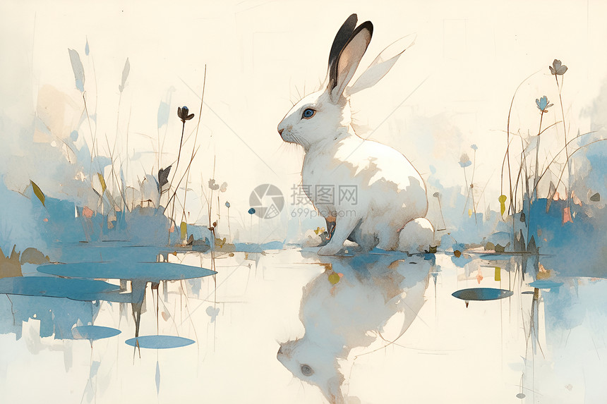 水边的兔子图片