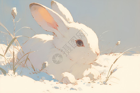 长耳朵雪地里的白兔插画