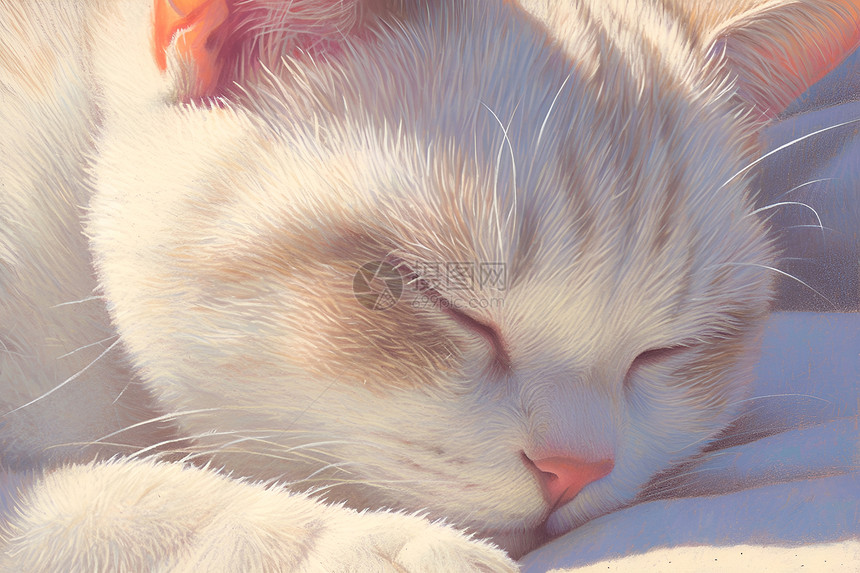 沉睡中的白猫图片
