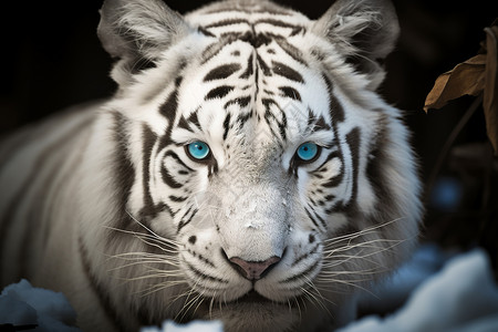 雪地中一只白色的老虎背景图片