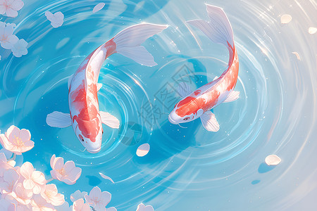 鱼儿戏水喜庆的红色鲤鱼插画